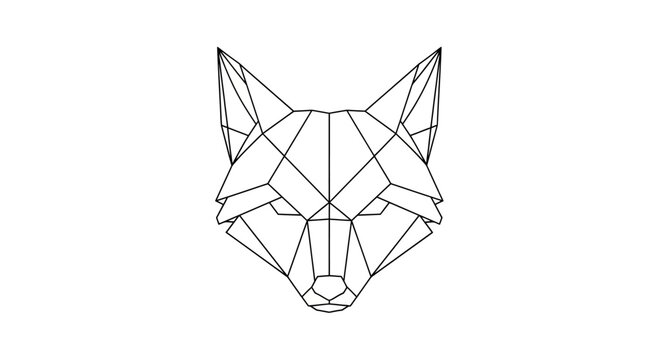 Geometric black outline of a fox head on a white background