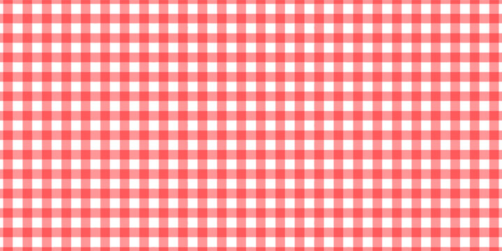 Checkered picnic plaid texture. Gingham or vichy pattern. Tablecloth, blanket, basket napkin or towel print. Italian pizzeria background. Wrapping paper or textile design. Vector illustration.
