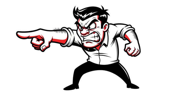 Angry Man Pointing Finger Aggressively, Cartoon Style