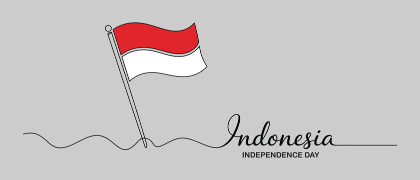 Indonesian flag waving on Independence Day, Vector Illustration