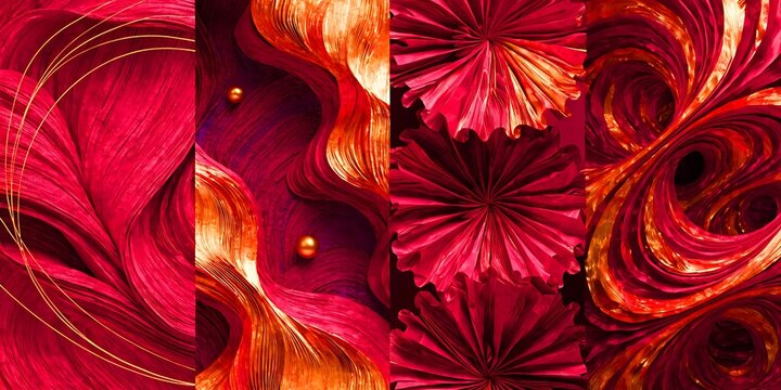 Luxurious abstract pattern in deep red and gold with wavy lines intricate swirls and pleated textures in a decorative arrangement abstract background decorative intricate wallpaper