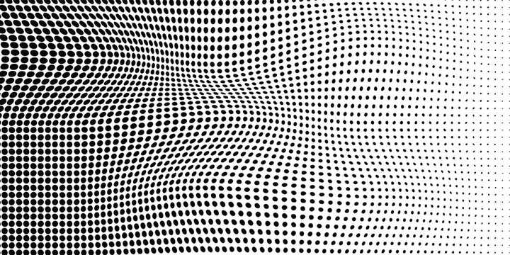 Dotted halftone gradient texture. Fading polka dot background. Repeated dots gradation pattern. Black vanishing comic pop art overlay backdrop. Halftone raster effect wallpaper. Vector Ilustration