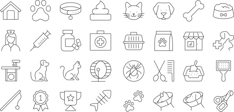 Pet and Veterinary Line Editable Icons set