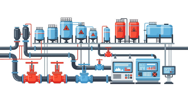 Industrial Plant Equipment - Complex Piping, Tanks, and Control Systems.