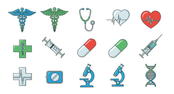 Medical symbols and health icons.