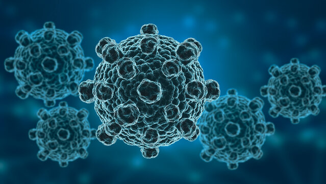 Hantavirus colony under a microscopic image. Detailed scientific image of infectious viral particles