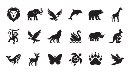 Black silhouettes of various animals on white background Vector, illustration © Jrdesign0