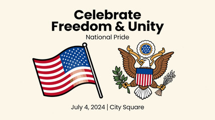 Celebrate Freedom & Unity National Pride with the American Flag and Great Seal of the United States on July 4, 2024, at City Square. © Narutoab