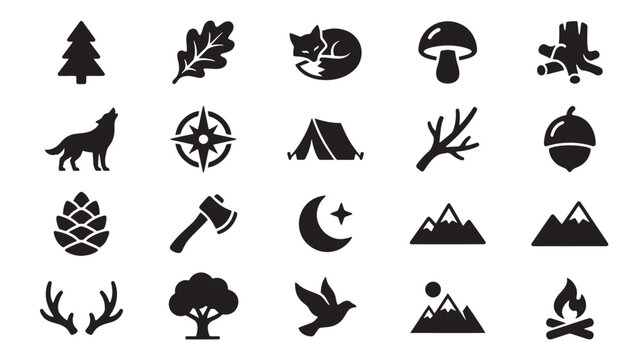 Black silhouettes of camping and nature icons Vector, illustration