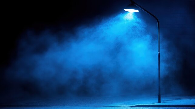 Dramatic blue spotlight illuminates atmospheric particles for air quality measurement and monitoring