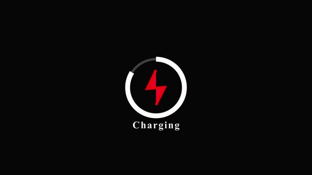 Battery charging animation with a power icon isolated on a black background.HD Video