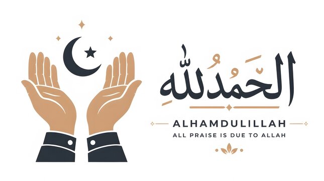 Faithful Hands Raised in Prayer with Crescent Moon and Stars