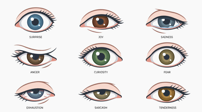 [Eye Expressions] showing various emotions in a clear, white background.