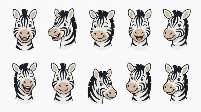 Zebra faces displaying various emotions on a white background