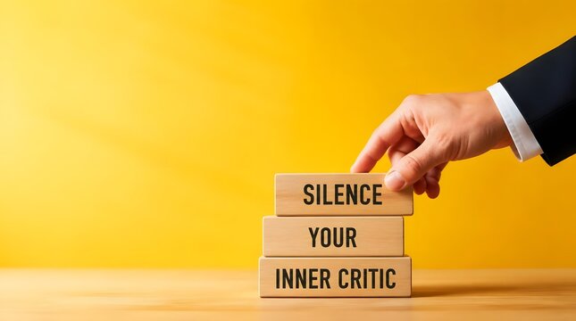 Gentleman Hand Stacks Blocks Silence Your Inner Critic