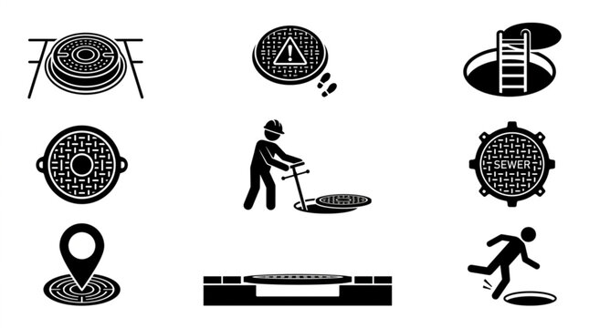 Manhole icons Black vector illustration for social media, app, and web
