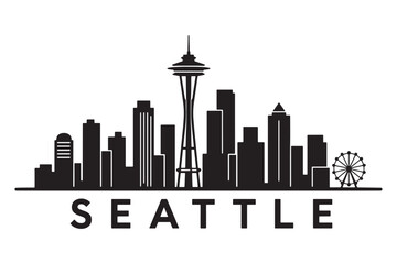 Fototapeta premium Seattle City Skyline Silhouette Line Art Minimal Vector