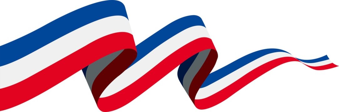 France flag ribbon wave illustration with flowing red white blue patriotic banner isolated transparent design