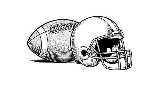 American Football Helmet and Ball Vintage Illustration