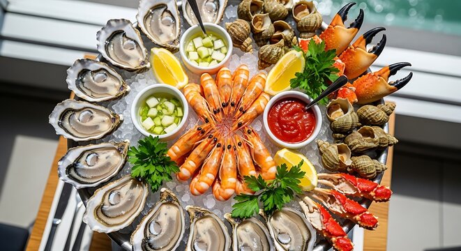 Fresh seafood platter with assorted delicacies.