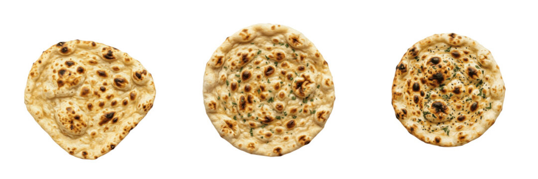 Traditional Toasted Naan Bread PNG, Indian Flatbread Food on Transparent Background, Homemade Baked Dough Clipart.