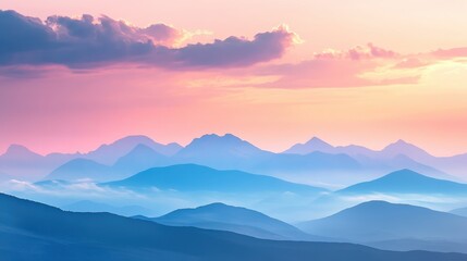 Fototapeta premium Panoramic mountain views at sunset with stunning sky colors and atmospheric evening light.