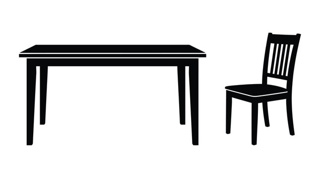 Black silhouette of table and chair against a white background