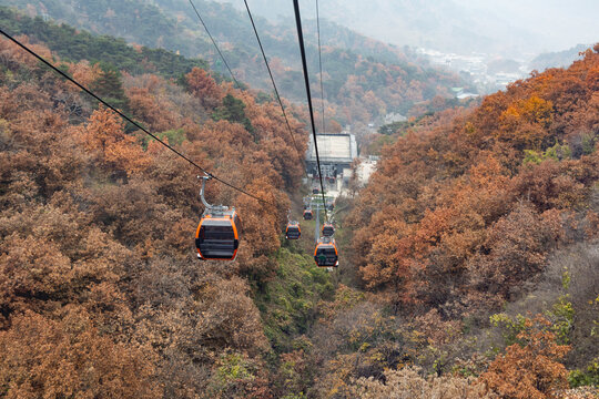 Cable cars transporting tourists onto the Mutianyu section of the Great Wall of China
