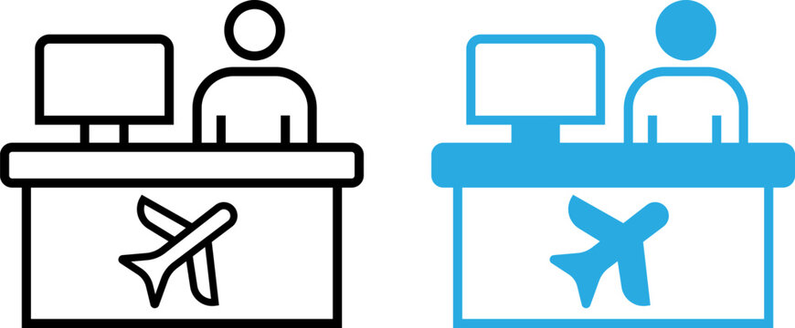 Air Travel Check-In Counter Icon &ndash; Airport Terminal Passenger Service Desk Vector Illustration