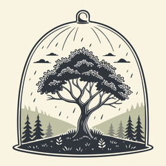 Illustration of tree growing inside glass dome bell. © Md Monjel Sheikh
