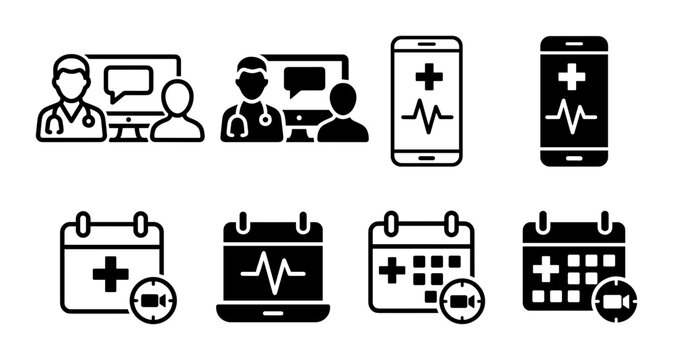 Telemedicine Online Doctor and Appointment Vector Icons Set