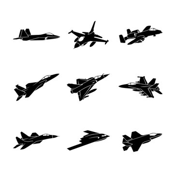 Military Fighter Jet Silhouette Vector Set