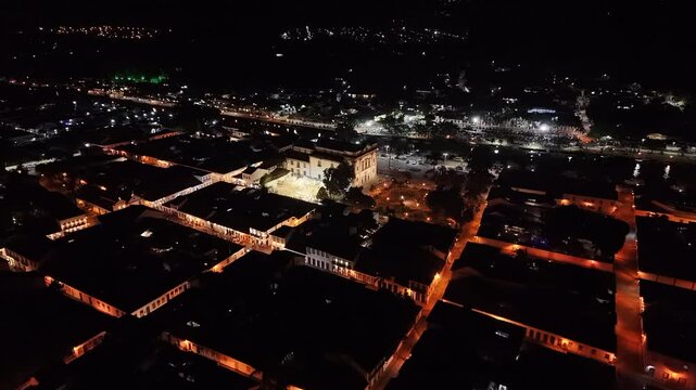 Aerial Night City Lights Grid