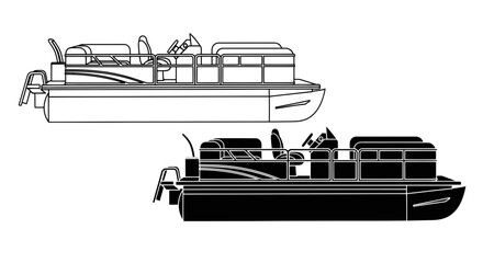 Pontoon Boat Outline and Silhouette Vector Illustration © Pensil