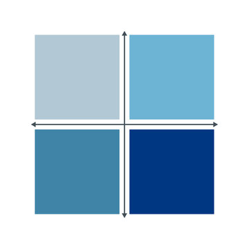Four-Quadrant Frame Diagram with Cross Arrows and Blue Gradient Square Panels Vector Illustration