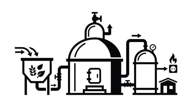 distillery process diagram black and white line art illustration