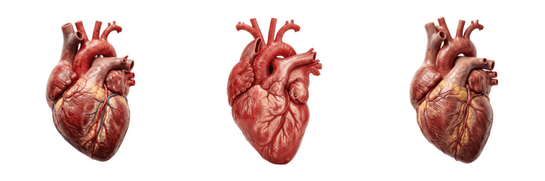 Realistic Human Heart Anatomy PNG, Cardiovascular System, Medical Organ Illustration on Transparent Background.