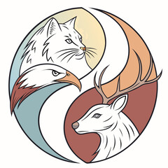 Minimalist wildlife crest with eagle and feline. © Sirajum