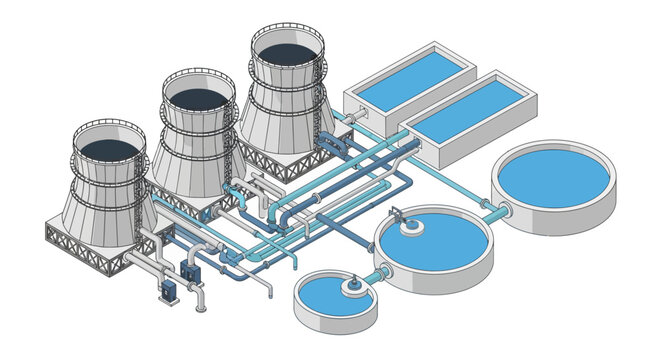 Isometric Illustration of a Modern Nuclear Power Plant.