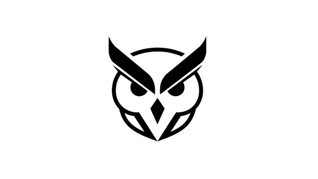 Geometric owl face silhouette, minimalist, sharp angles, black on white