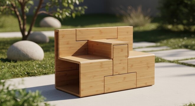 Minimalist geometric bamboo seating unit designed for modern outdoor spaces
