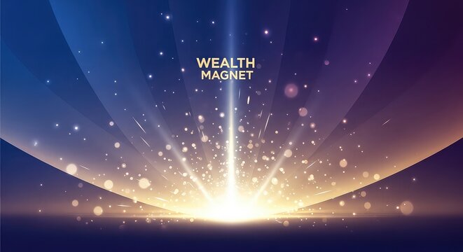 Wealth magnet glowing abstract background with radiant light beams and sparkling particles