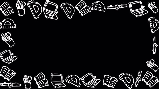 Hand Drawn School Stationery Border 4k Transparent Loop Graphic
