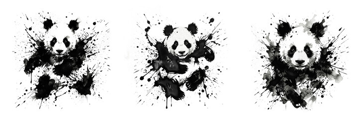 Artistic black ink panda paint splash isolated element transparent PNG © muhammad