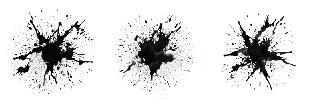Abstract black ink paint splash blot isolated element transparent PNG