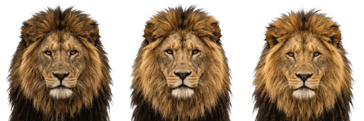 Majestic male lion head face portrait isolated element transparent PNG © muhammad