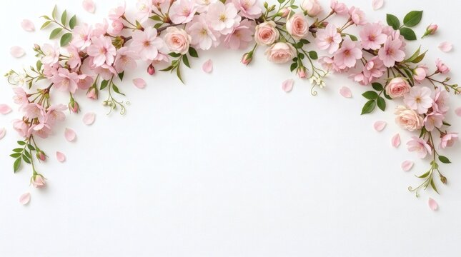 Elegant floral arrangement with pink cherry blossoms on white background