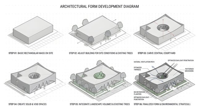 Step-by-Step Architectural Evolution: From Basic Mass to Sustainable Design