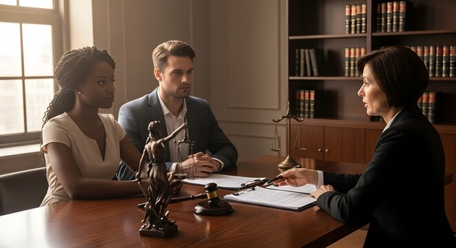 Professional meeting: Lawyer consulting client on legal contract
