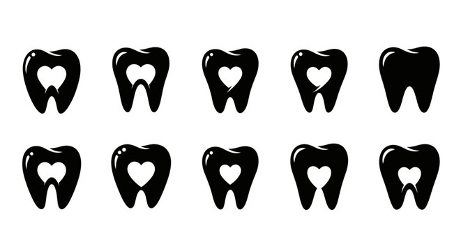 Black tooth icons with hearts.